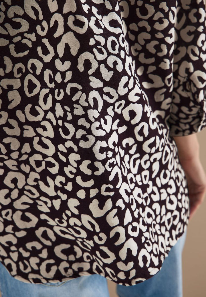 Bluse mit Leo-Muster aus Leinenmix