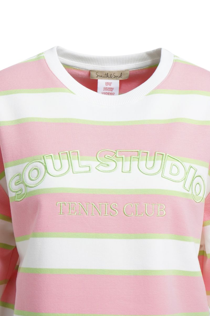 Boxy cropped College Sweatshirt short sleeve Multistriped