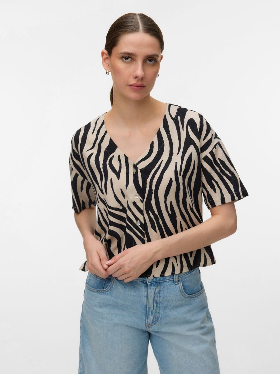 VMMYMILO LIN 2/4 V-NECK SHIRT WVN NOOS