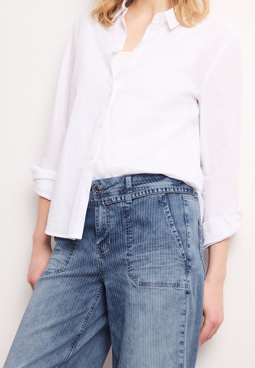 Mid Waist Wide Leg Jeans mit Streifen