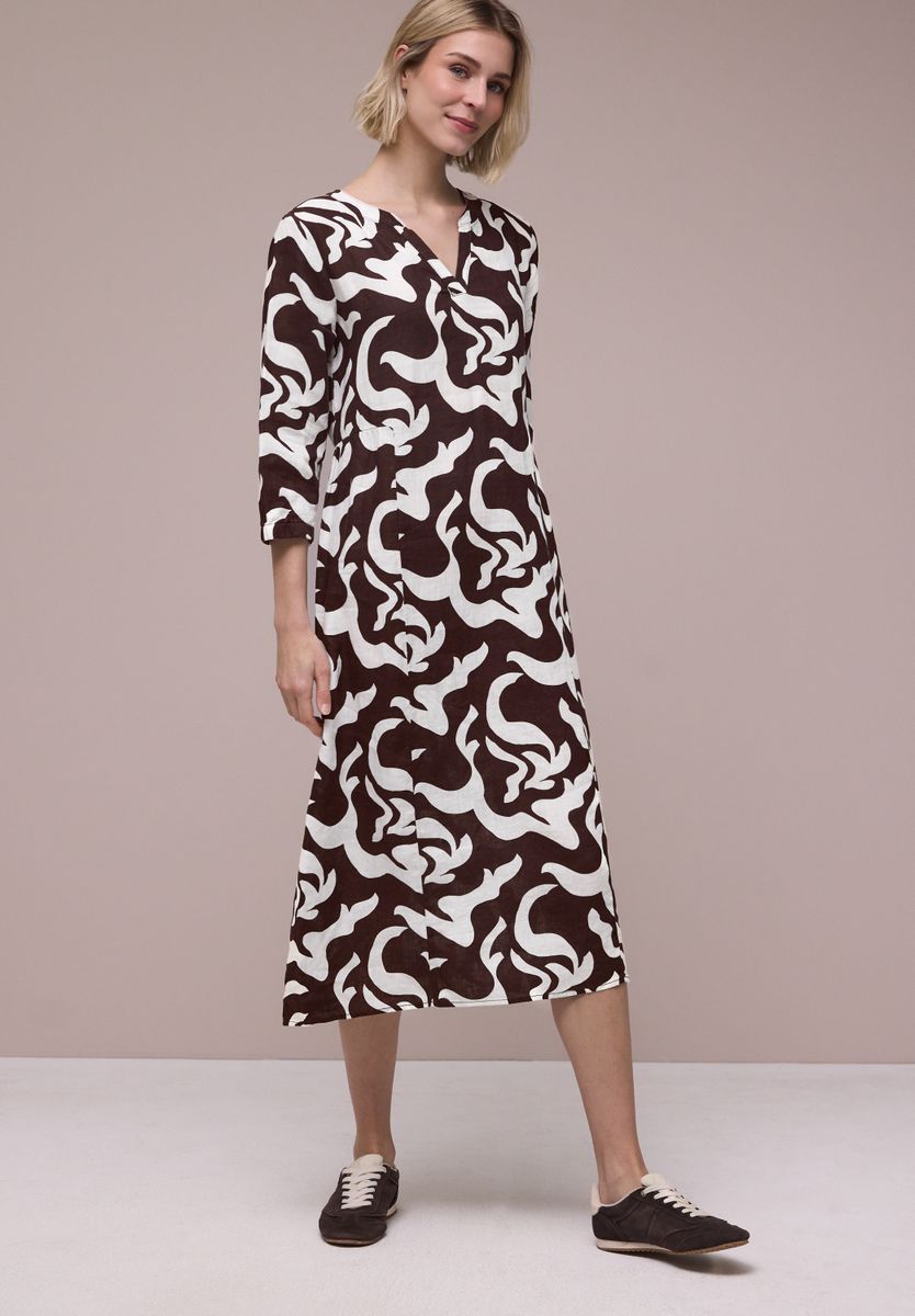 Midi-Kleid aus Leinen mit Print
