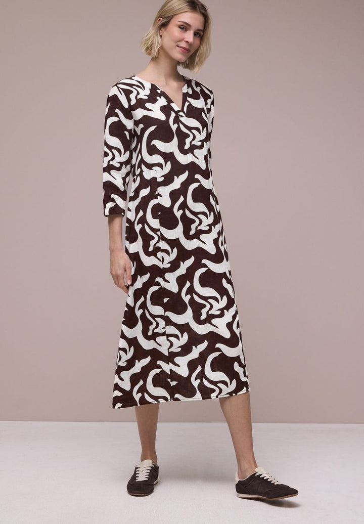 Midi-Kleid aus Leinen mit Print