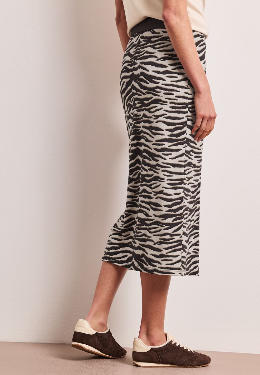 Midi-Rock mit Schlitz und Animal Print
