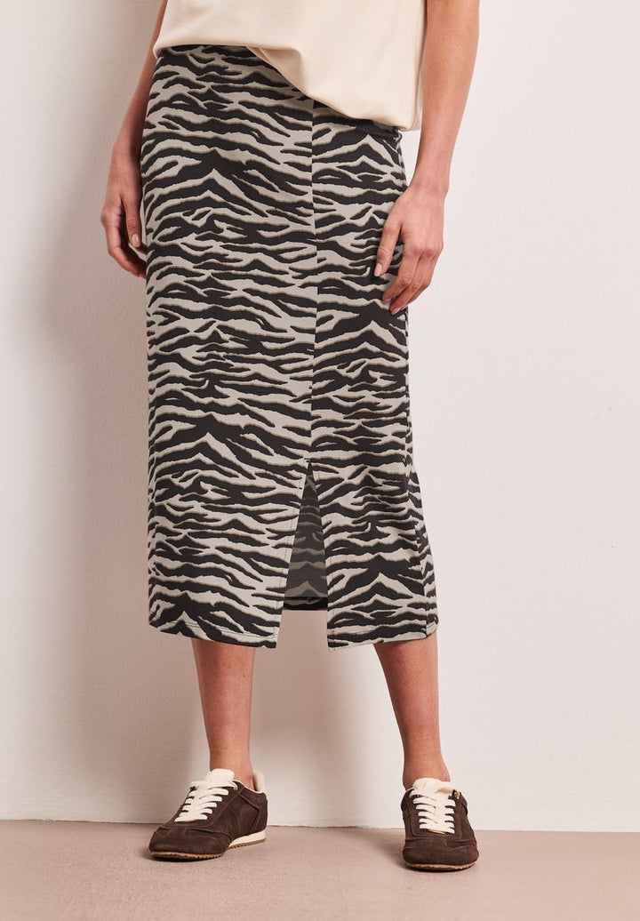 Midi-Rock mit Schlitz und Animal Print