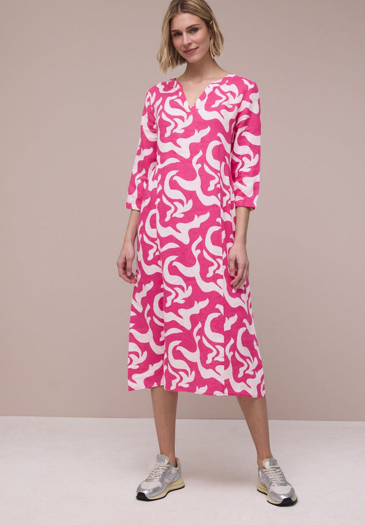 Midi-Kleid aus Leinen mit Print