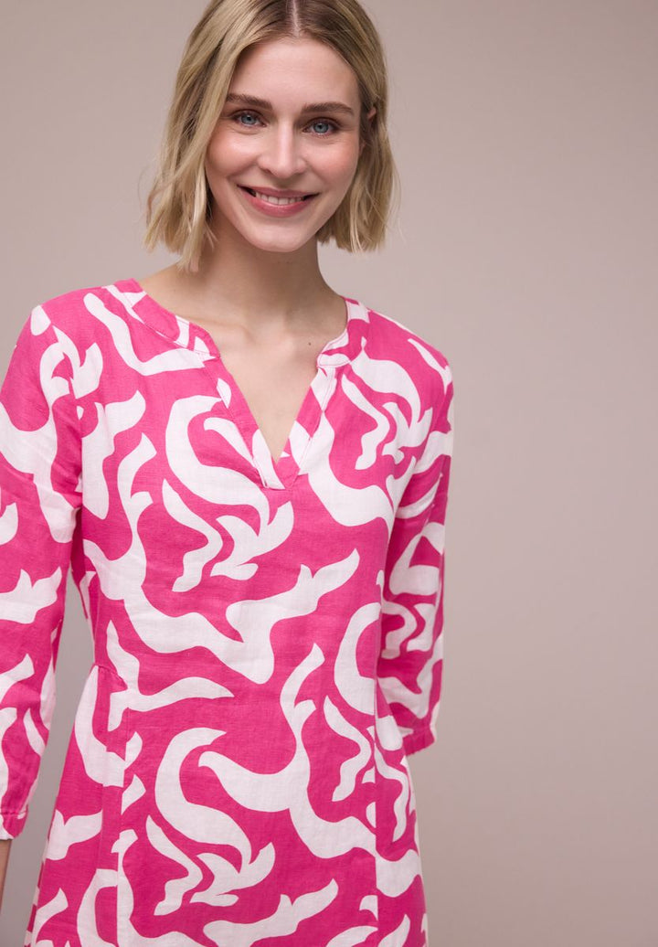 Midi-Kleid aus Leinen mit Print