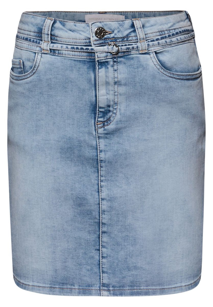 Knielanger Jeansrock mit Gürteldetail