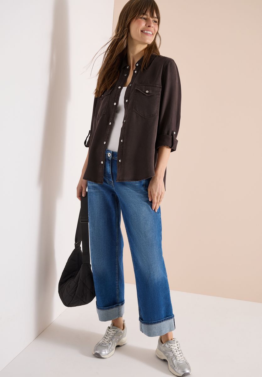 Bluse mit Hemdkragen und Turn-Up