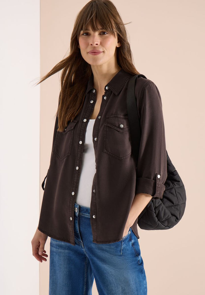 Bluse mit Hemdkragen und Turn-Up