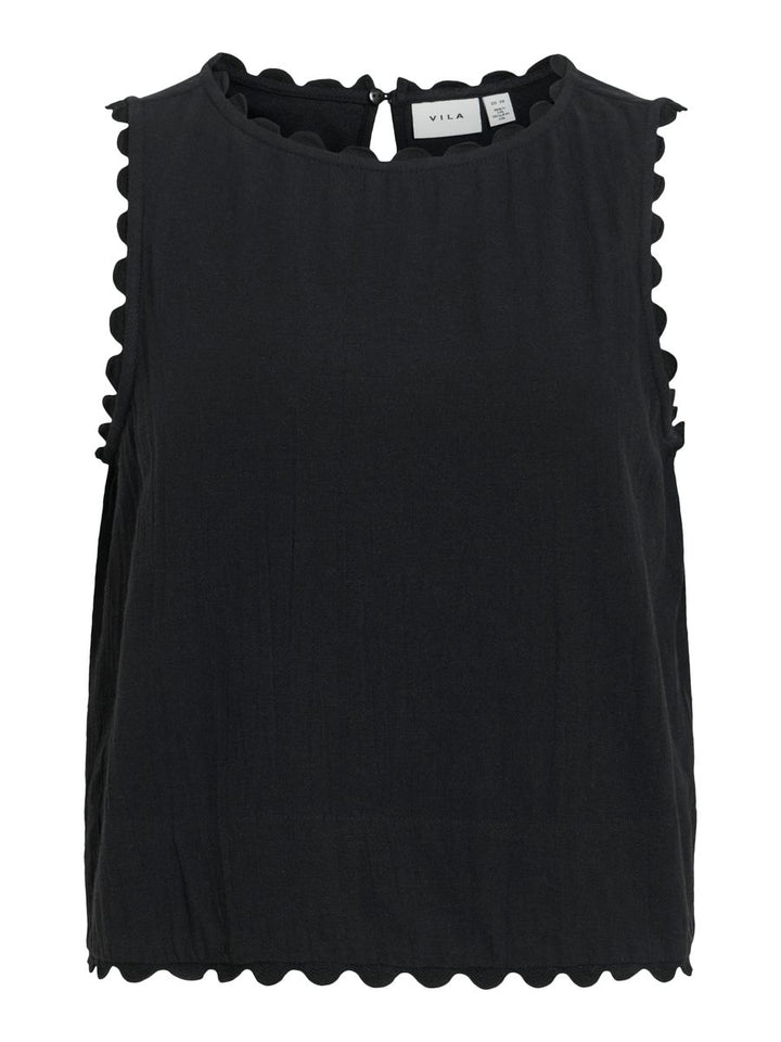 VIMINDY O-NECK S/L SCALLOP TOP