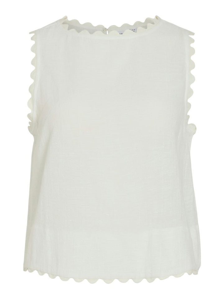 VIMINDY O-NECK S/L SCALLOP TOP