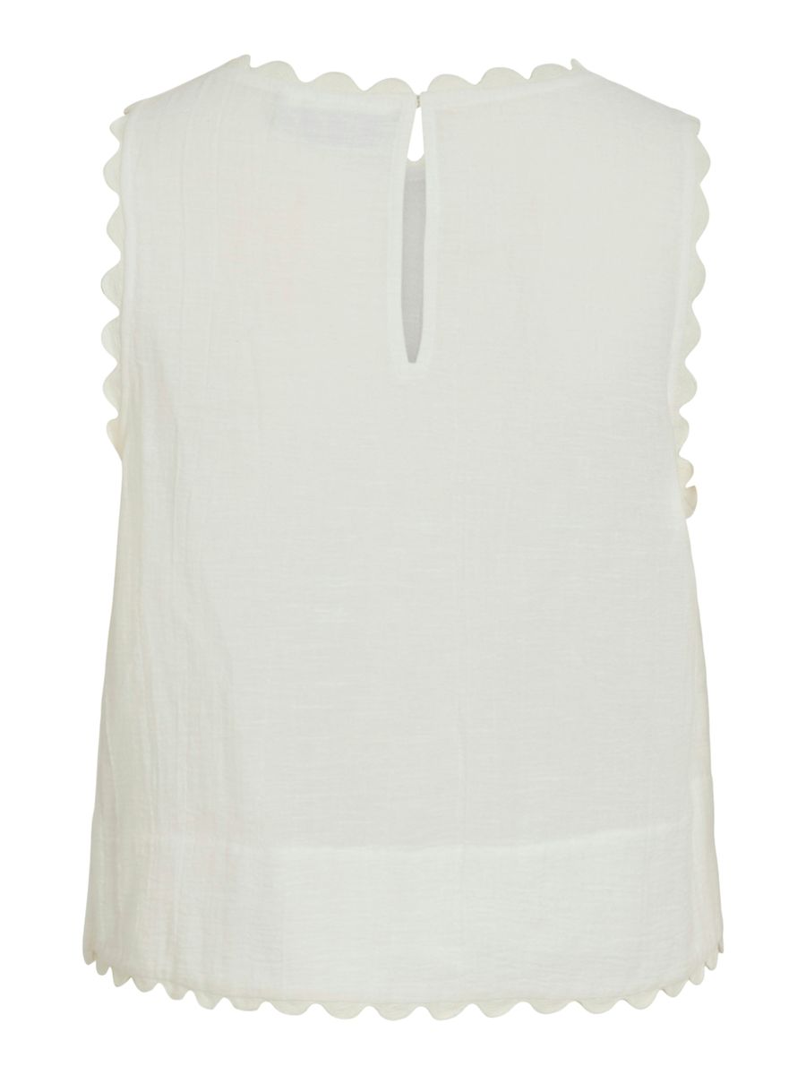 VIMINDY O-NECK S/L SCALLOP TOP