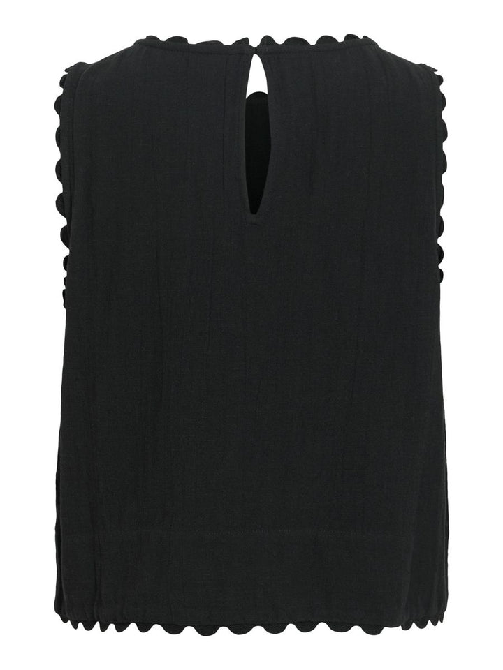 VIMINDY O-NECK S/L SCALLOP TOP