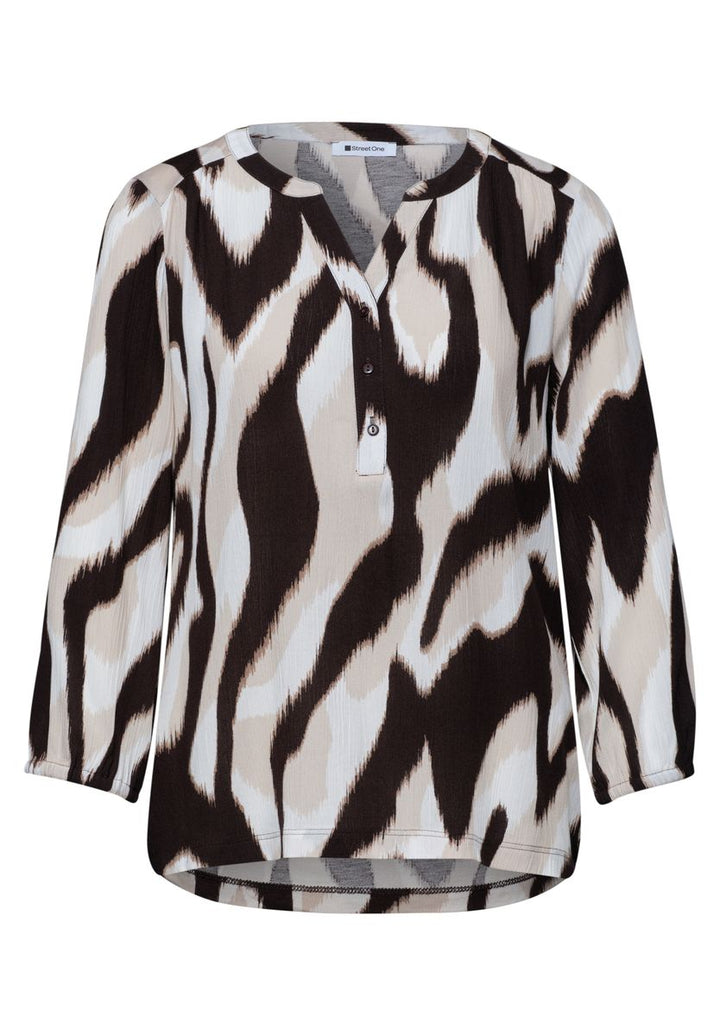 Shirt mit Split Neck und Strukturmix