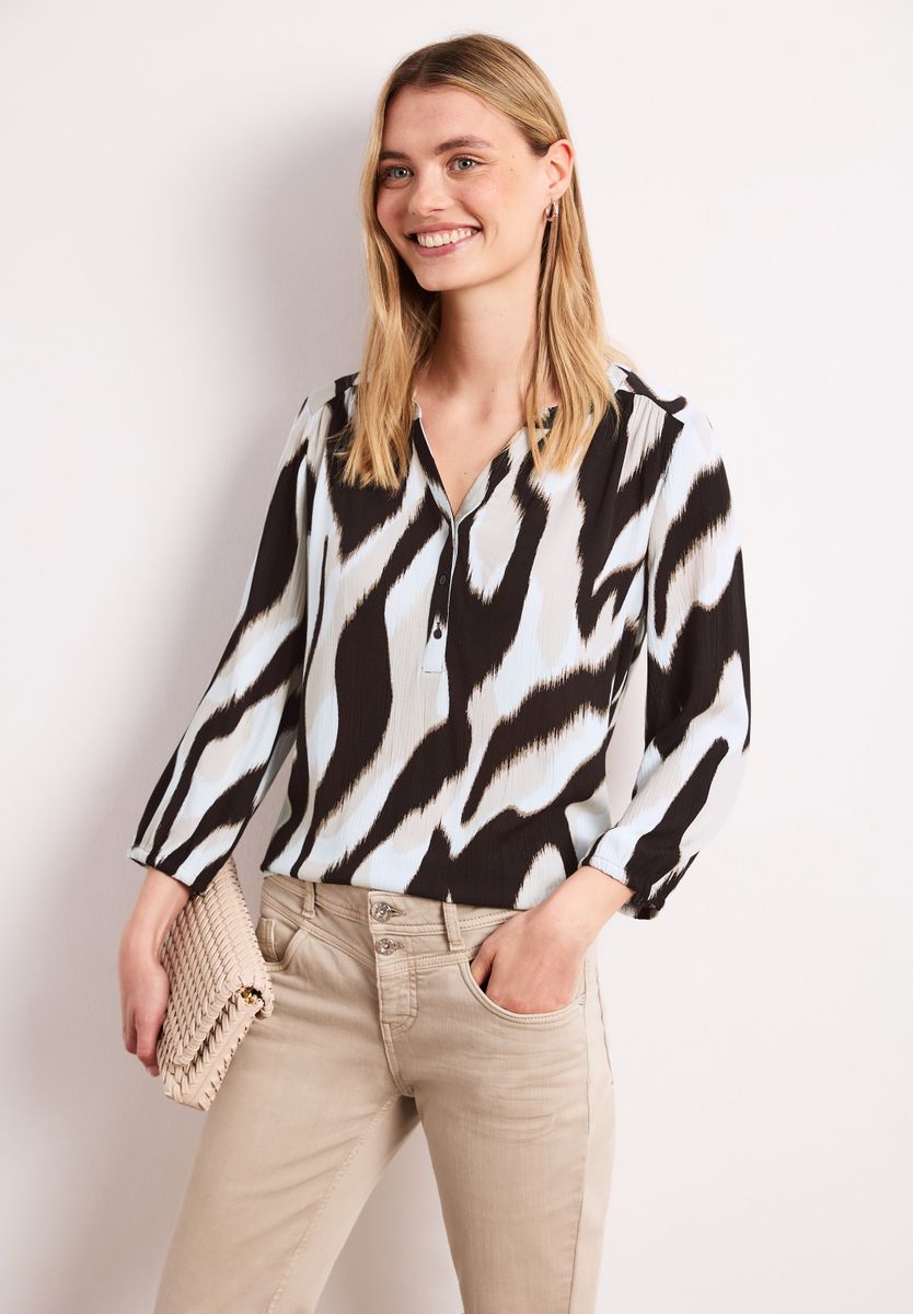 Shirt mit Split Neck und Strukturmix