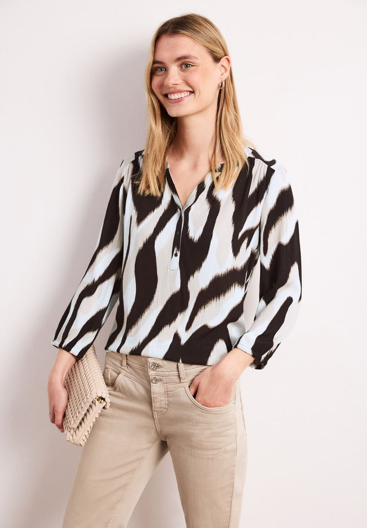 Shirt mit Split Neck und Strukturmix
