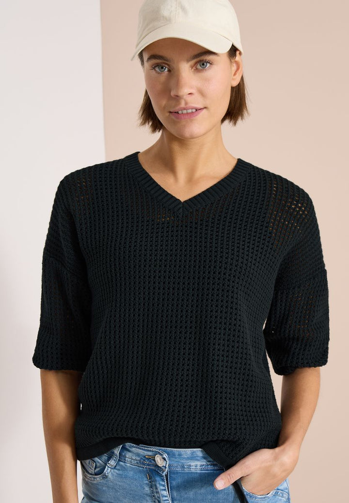 Kurzarm Pullover im Crochet-Look