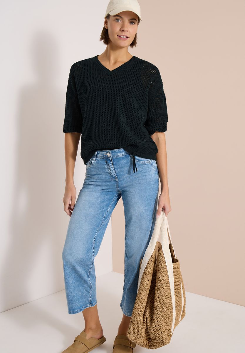 Kurzarm Pullover im Crochet-Look
