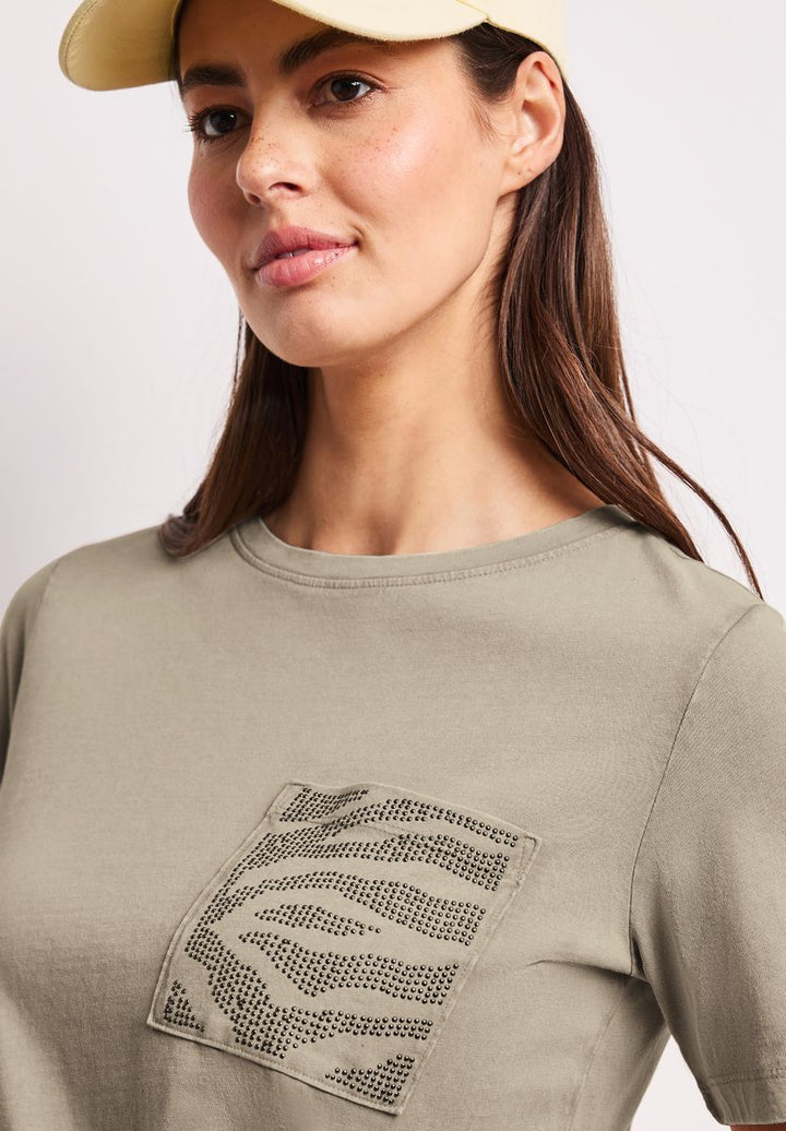 Shirt mit Rundhals und Schmucksteinen