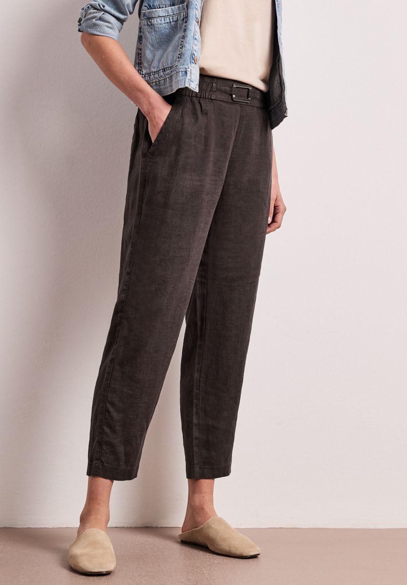 Slim Leg Hose aus Leinen mit Schnalle
