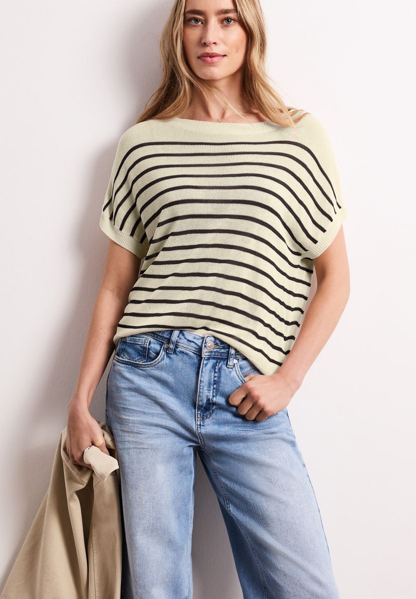 Pullover mit Boatneck und Streifen