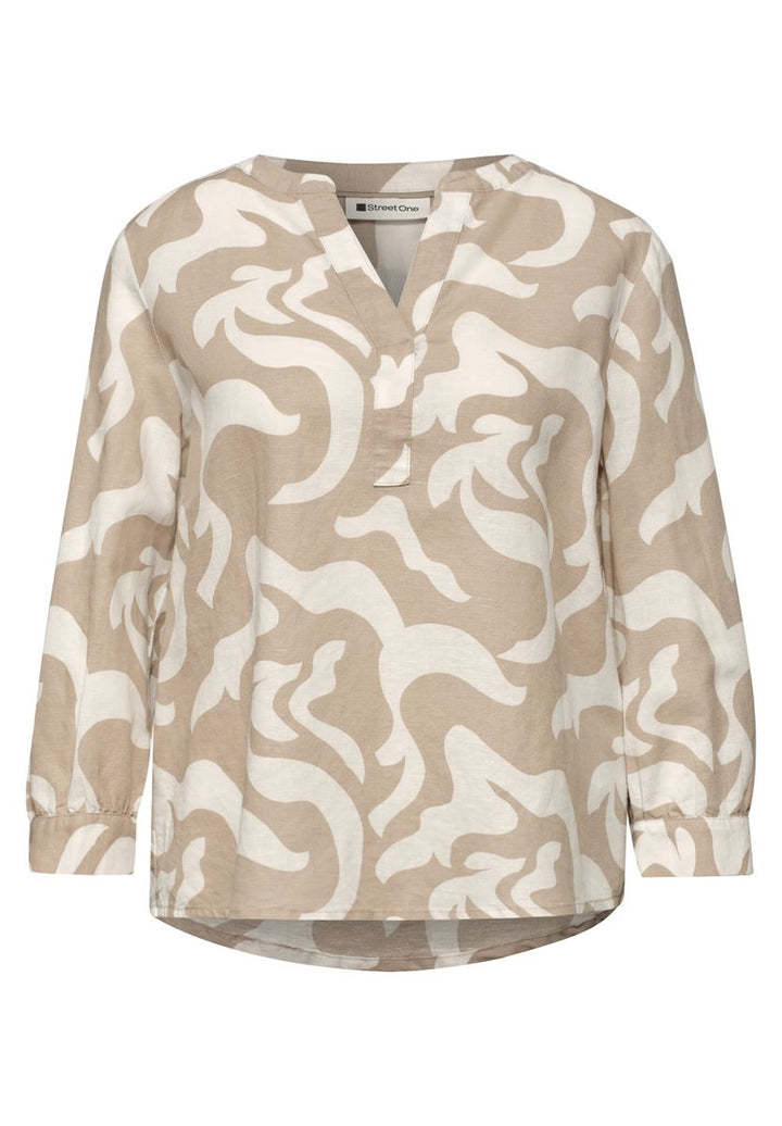 Bluse mit Split Neck aus Leinenmix