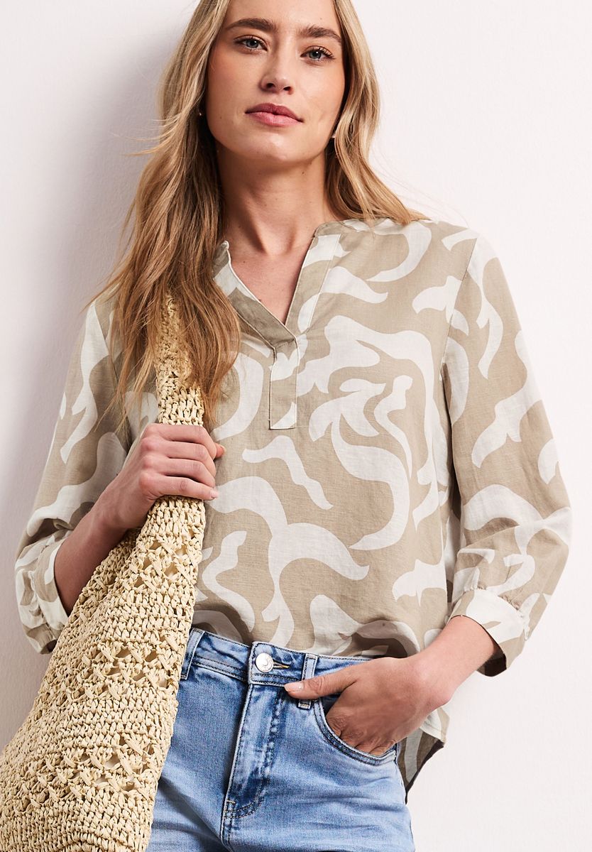 Bluse mit Split Neck aus Leinenmix