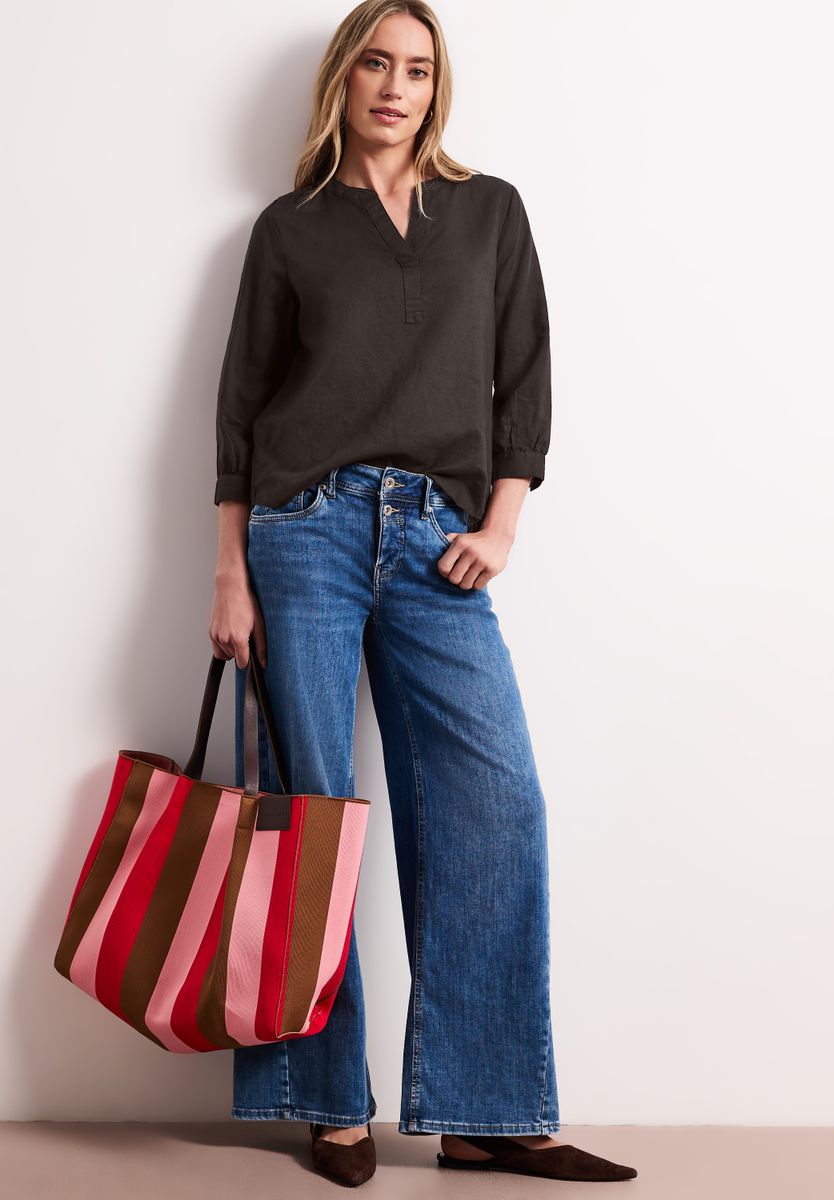 Bluse mit Split Neck aus Leinenmix