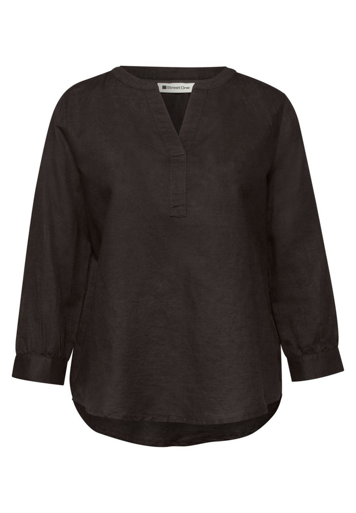 Bluse mit Split Neck aus Leinenmix