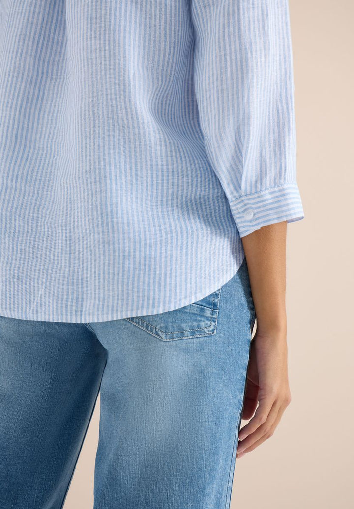 3/4-Arm Bluse mit Split Neck aus Leinen