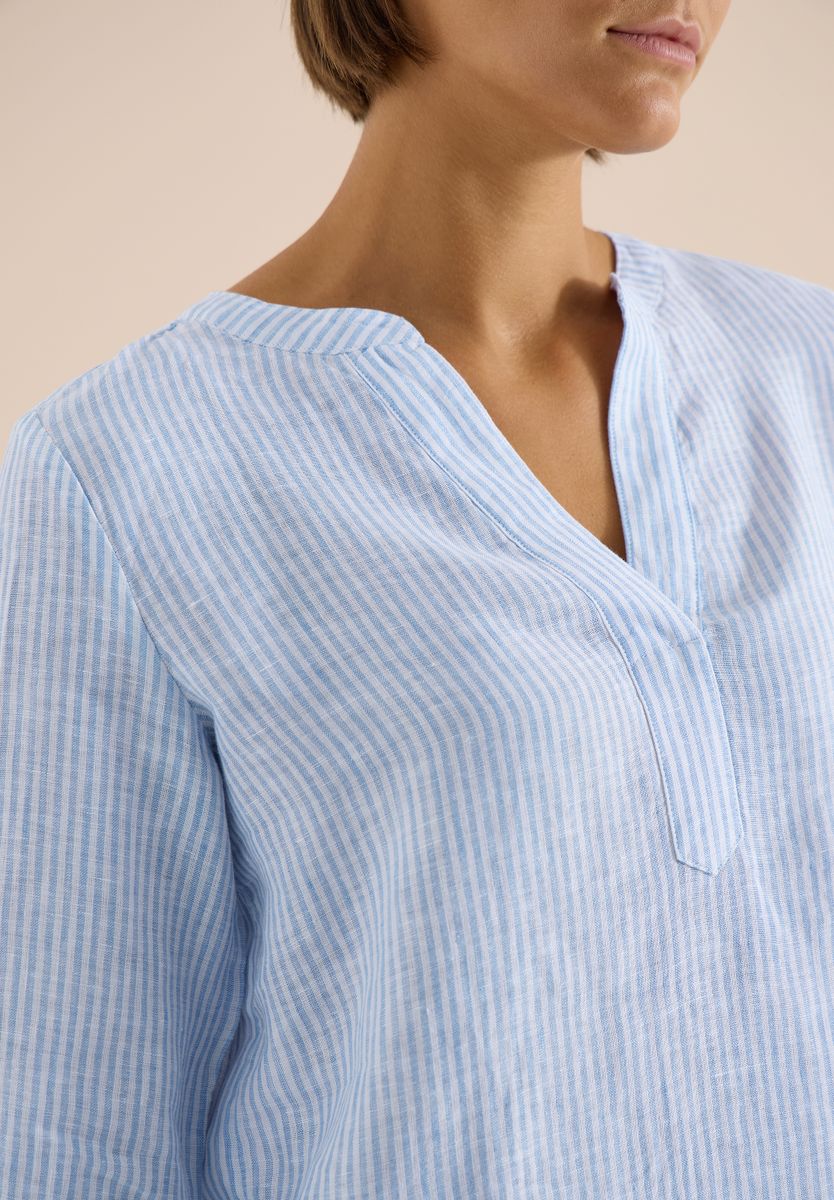 3/4-Arm Bluse mit Split Neck aus Leinen