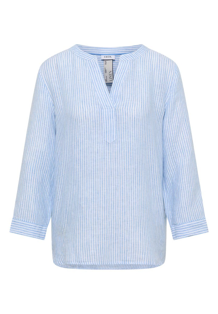 3/4-Arm Bluse mit Split Neck aus Leinen
