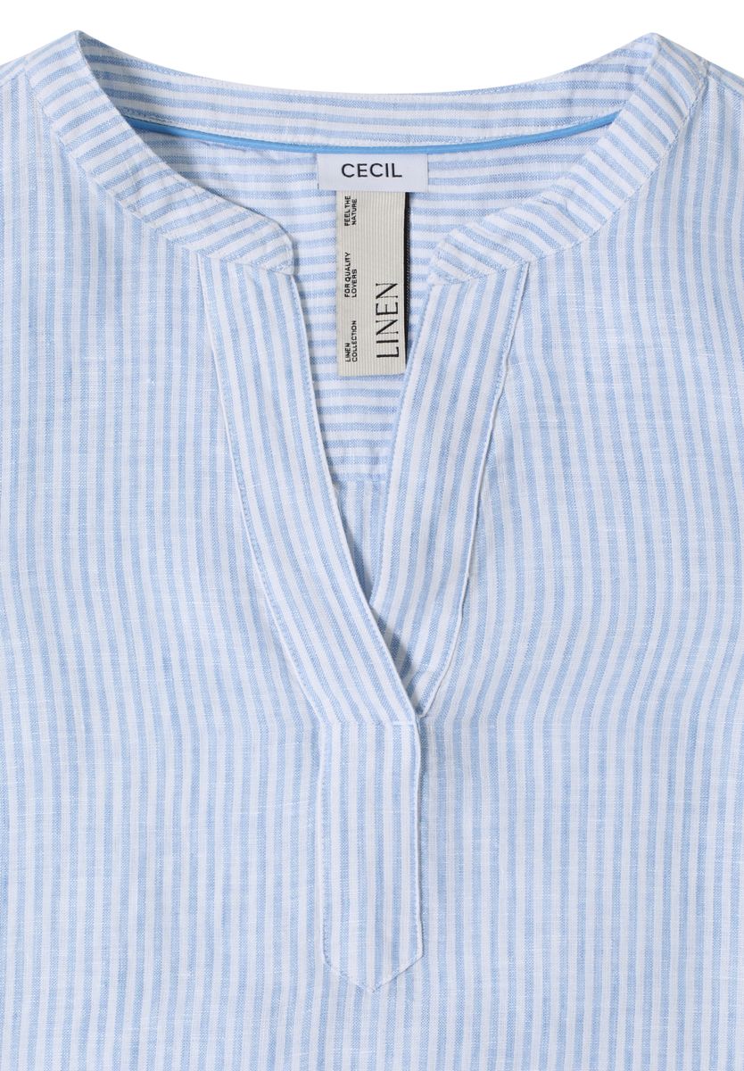 3/4-Arm Bluse mit Split Neck aus Leinen