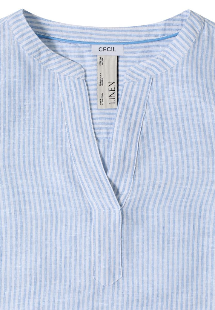 3/4-Arm Bluse mit Split Neck aus Leinen