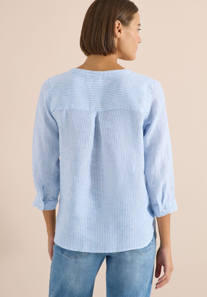 3/4-Arm Bluse mit Split Neck aus Leinen