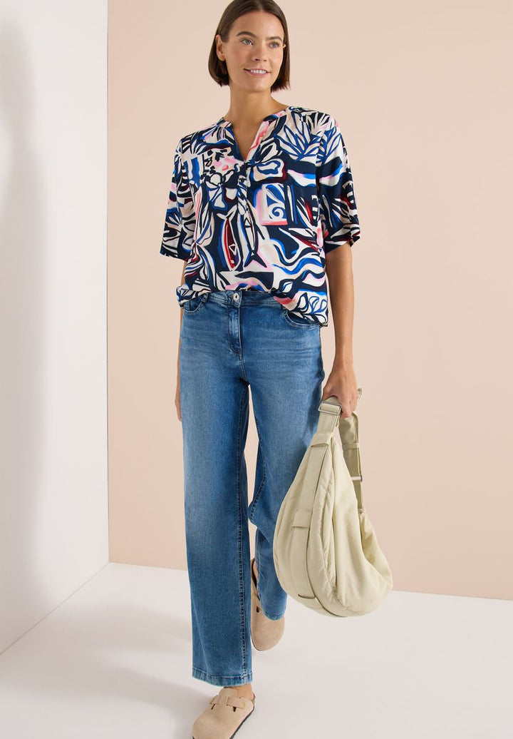 Kurzarm Bluse mit Multicolor Print