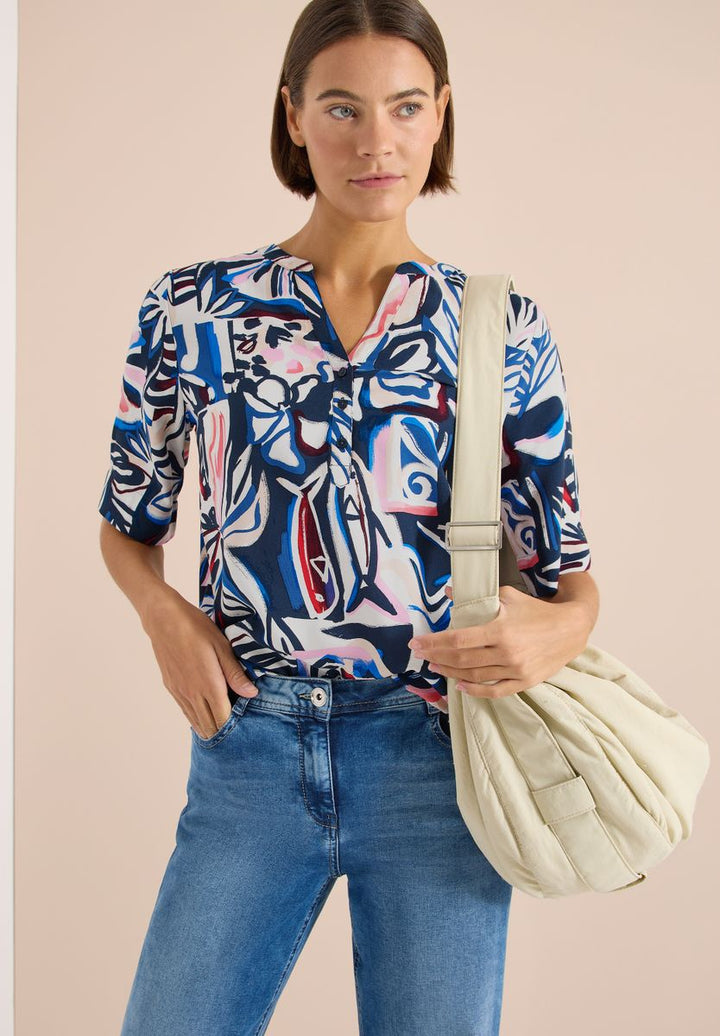 Kurzarm Bluse mit Multicolor Print