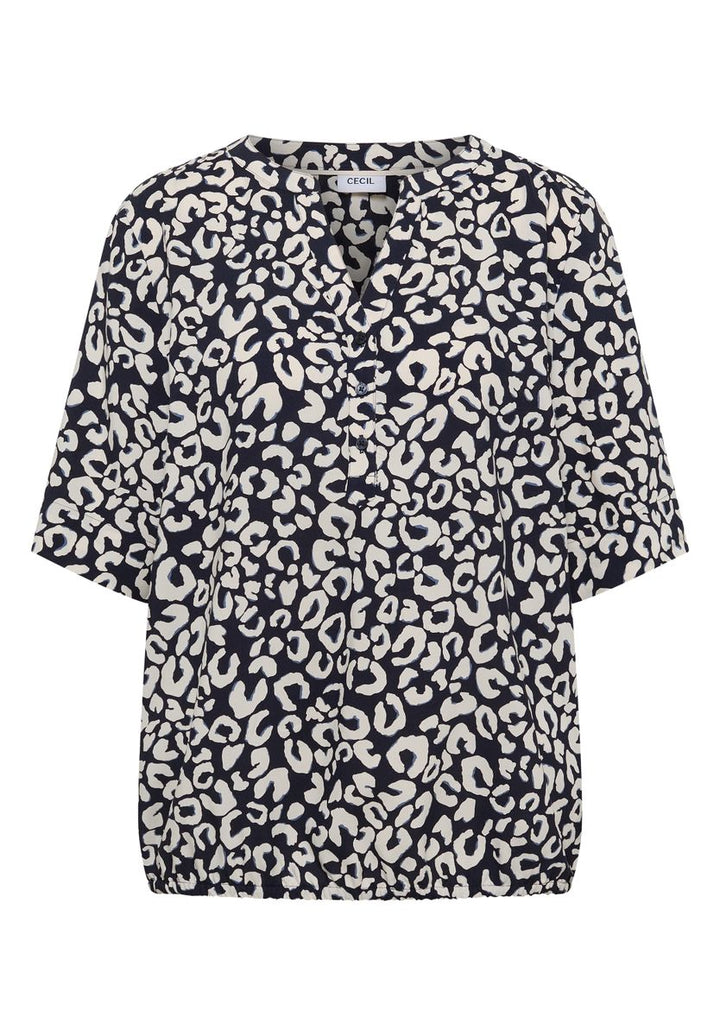 Bluse mit Split Neck und mit Leo-Muster