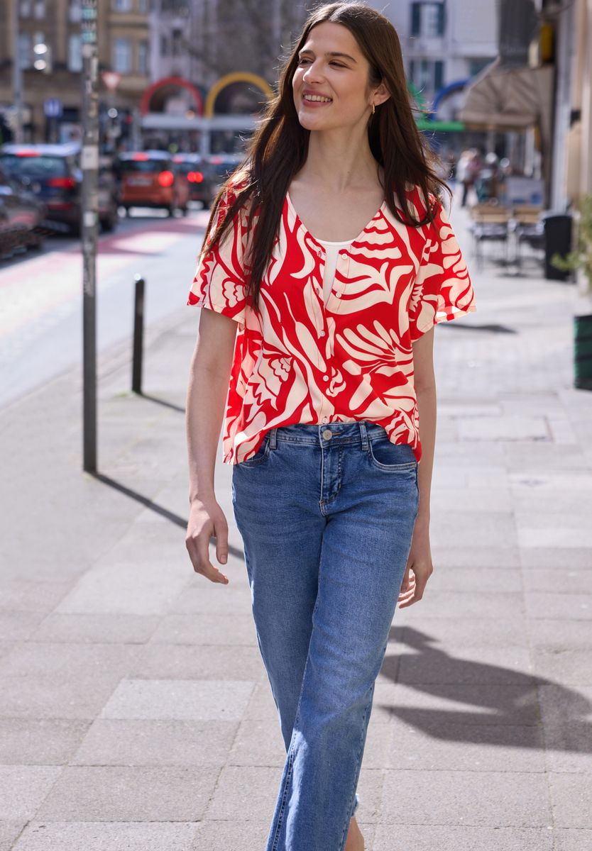Bluse mit V-Neck und floralem Muster