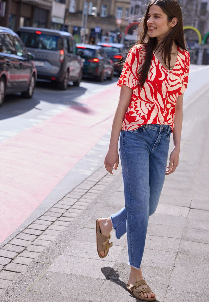 Bluse mit V-Neck und floralem Muster