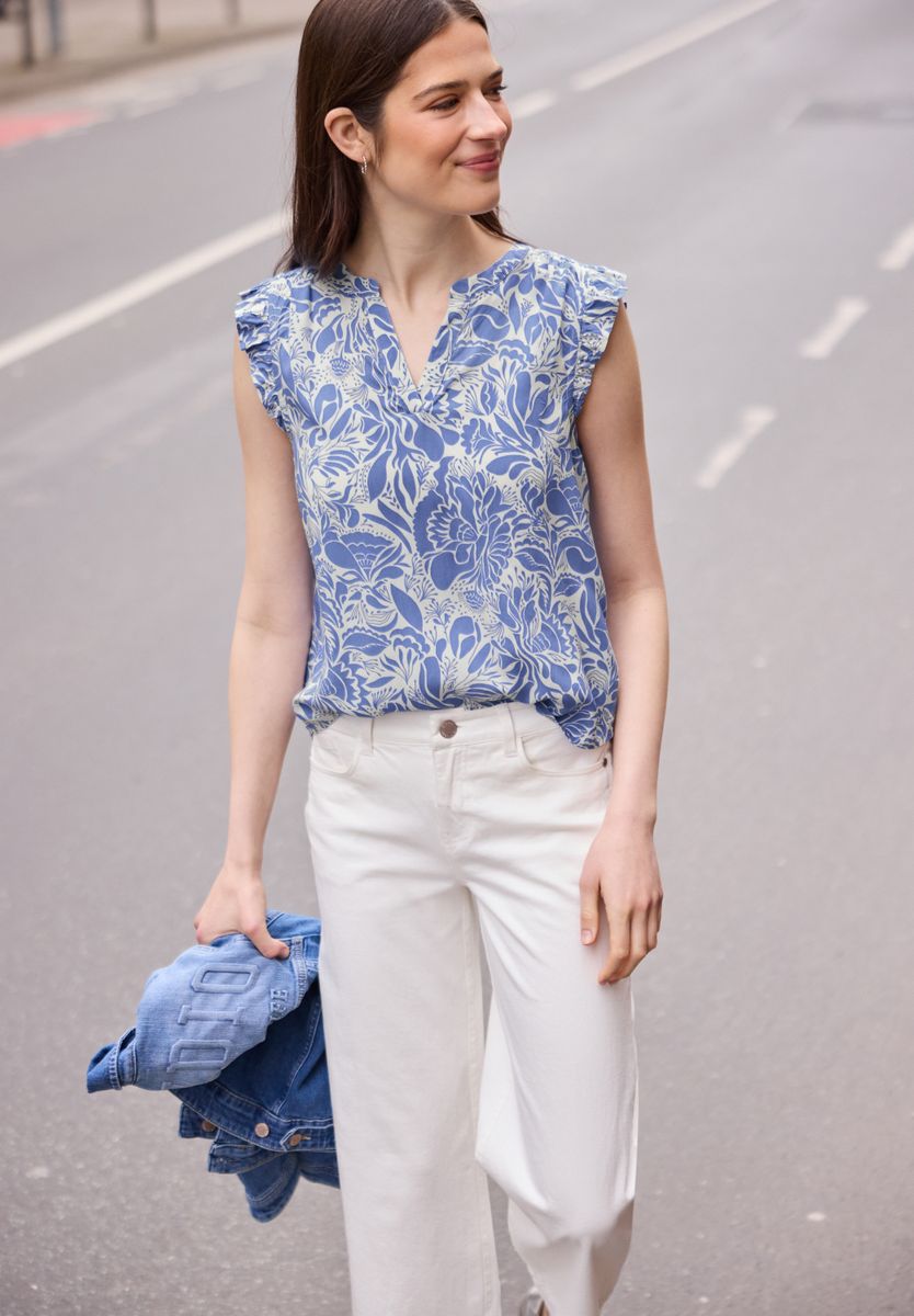 Blusentop mit Split Neck und Volants