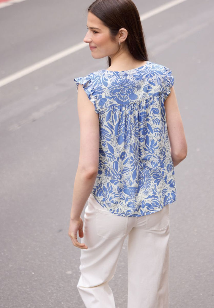 Blusentop mit Split Neck und Volants