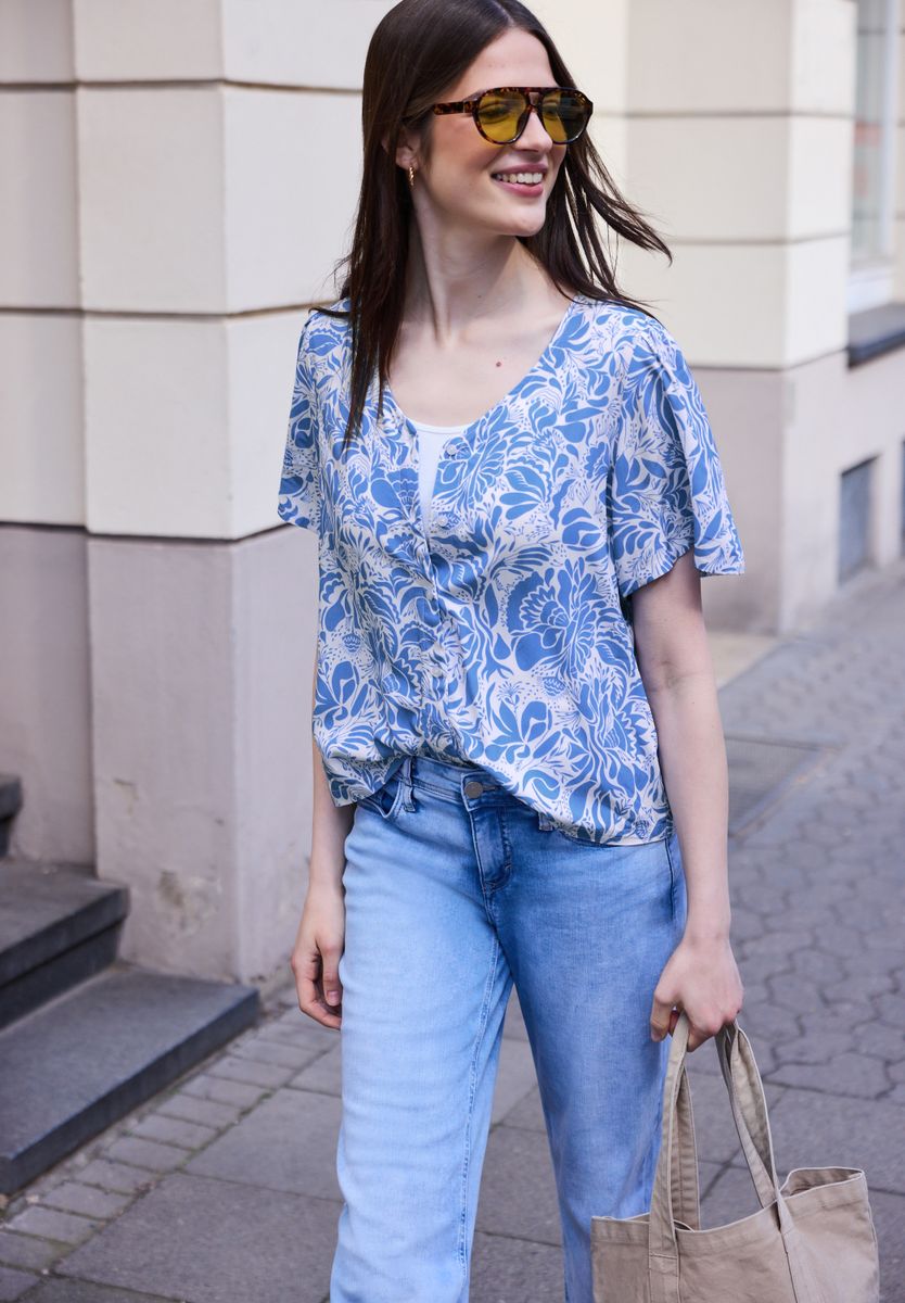 Bluse mit V-Neck und floralem Muster