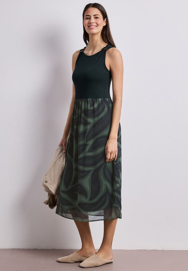 Midi-Kleid mit Strukturmix und Print