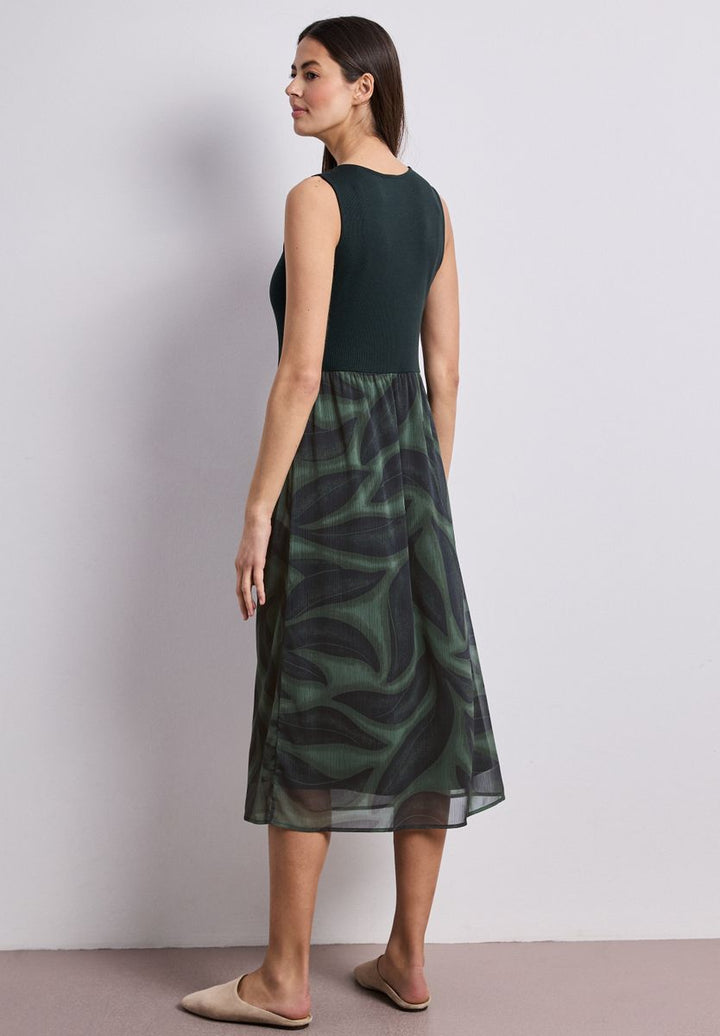 Midi-Kleid mit Strukturmix und Print