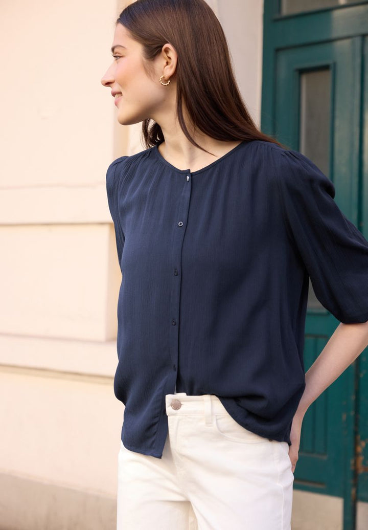 3/4-Arm Bluse mit Rundhals und Knöpfen
