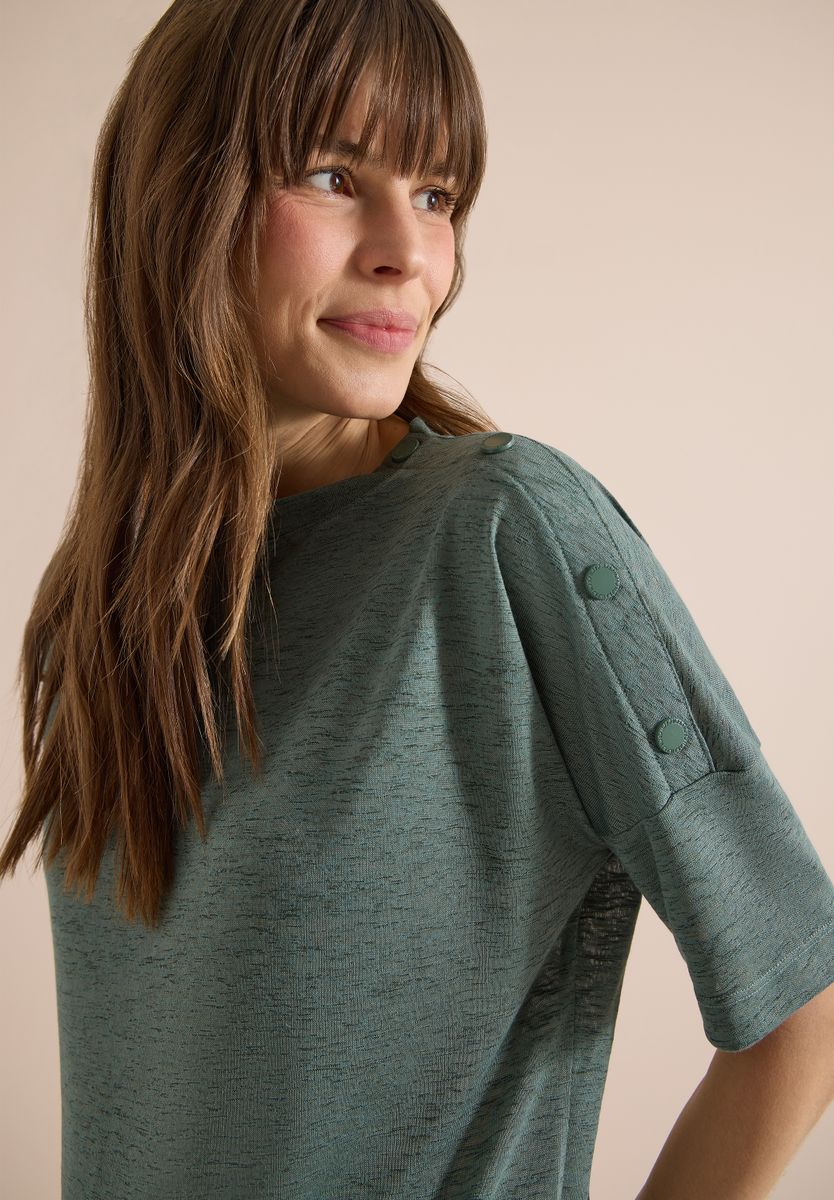 T-Shirt in Leinen-Optik mit Knöpfen