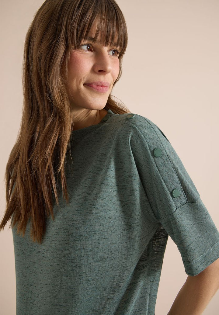 T-Shirt in Leinen-Optik mit Knöpfen