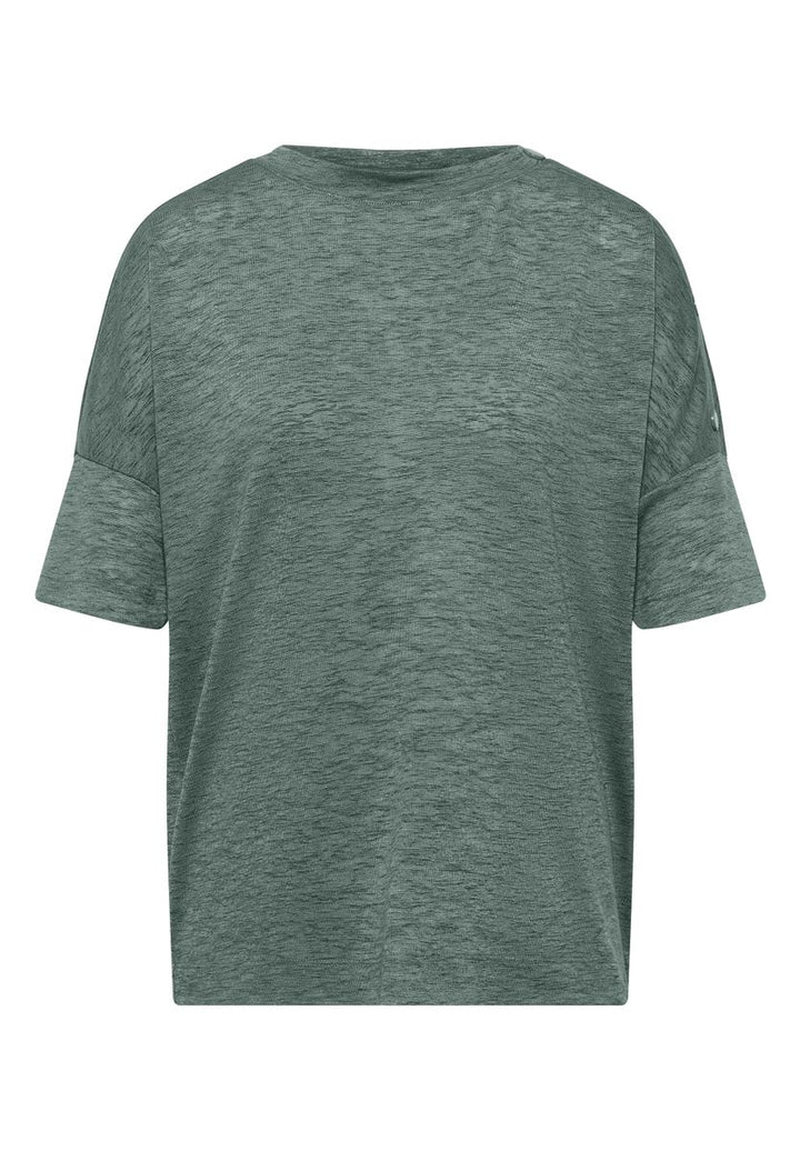 T-Shirt in Leinen-Optik mit Knöpfen