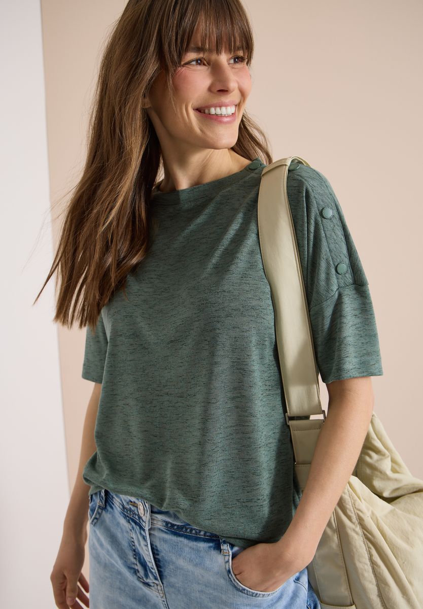 T-Shirt in Leinen-Optik mit Knöpfen